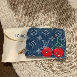 Designer small denim zip around wallet
